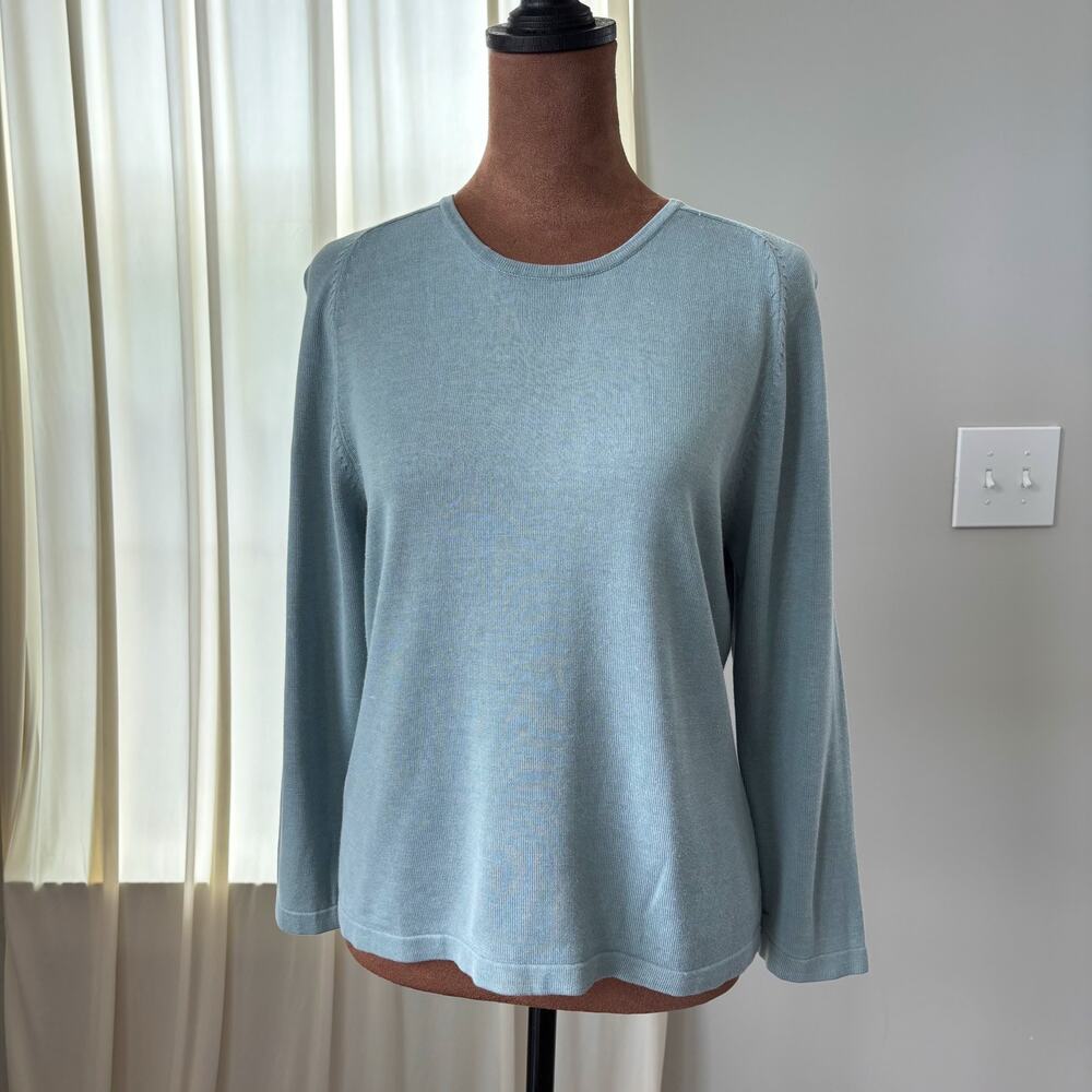 2000s Vintage City Silk Knitwear Blue 3/4 Sleeve Silk Cotton Sweater Y2K Size M